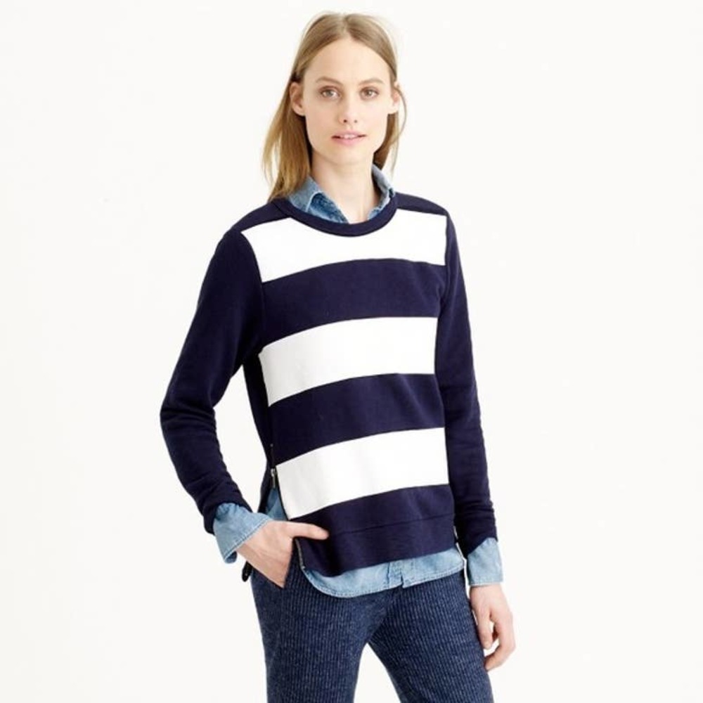 J. Crew Women's Painted Striped Blue and White Sweatshirt Size Small B7180